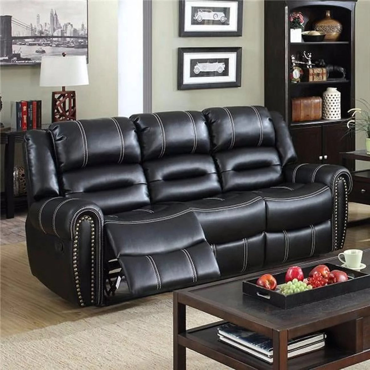 Black Leatherette Recliner Sofa G78086