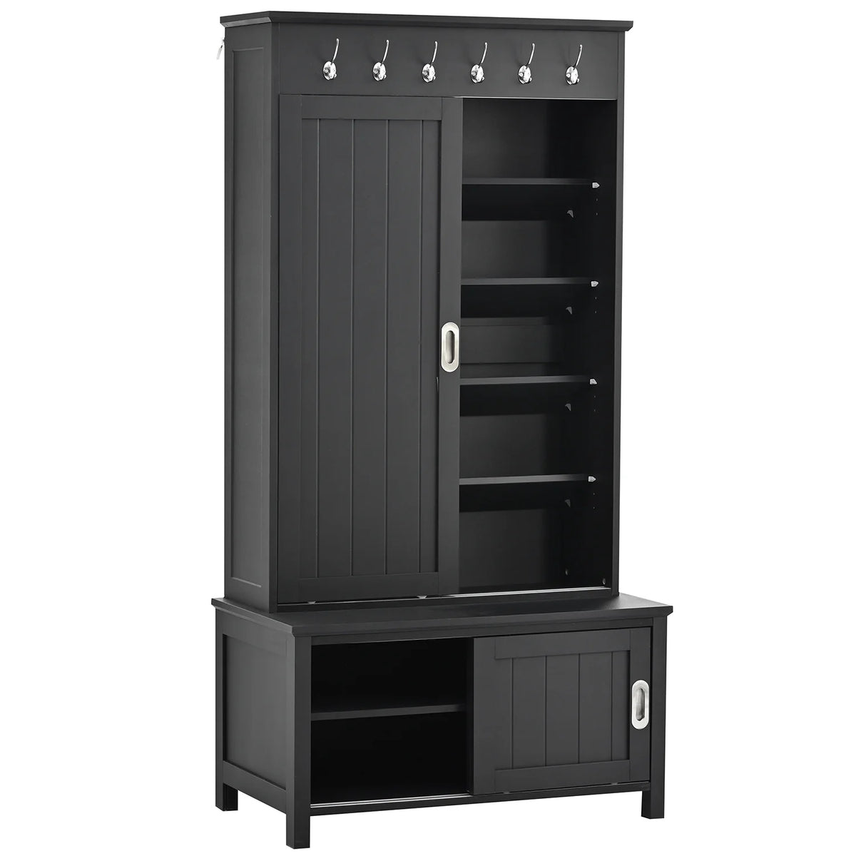 Black Wooden Hall Tree with Bench and Shoe Storage E835118