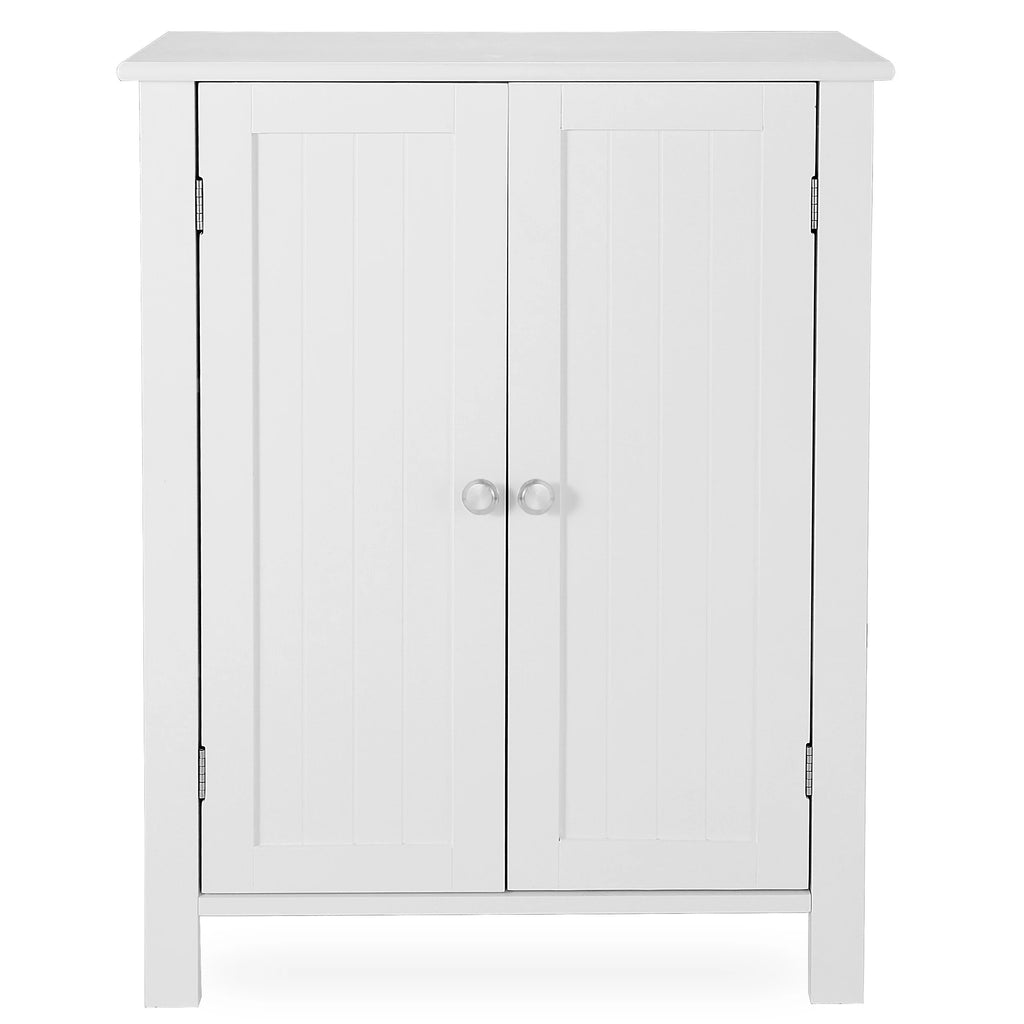 2-Door White Bathroom Floor Storage Cabinet with Adjustable Shelves T613763