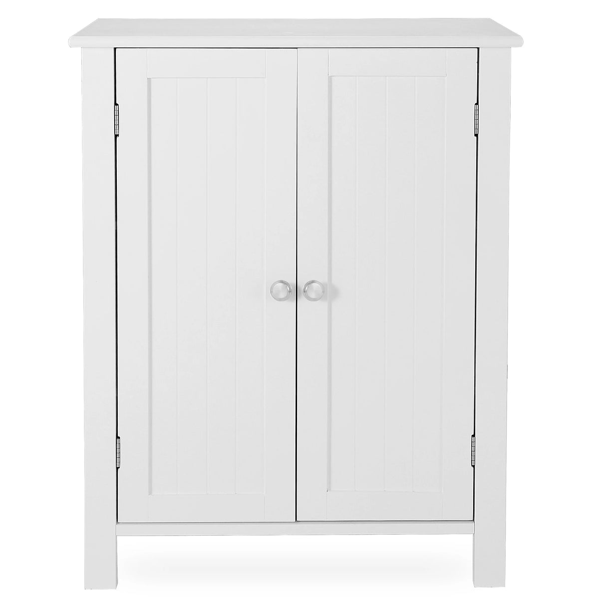 2-Door White Bathroom Floor Storage Cabinet with Adjustable Shelves T613763