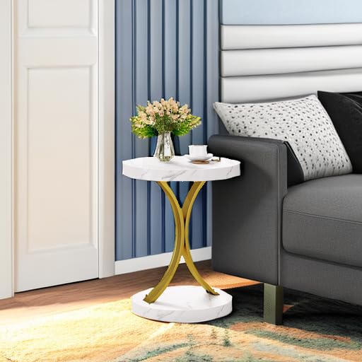 Round Faux Marble Side Table Set of 2 D4838