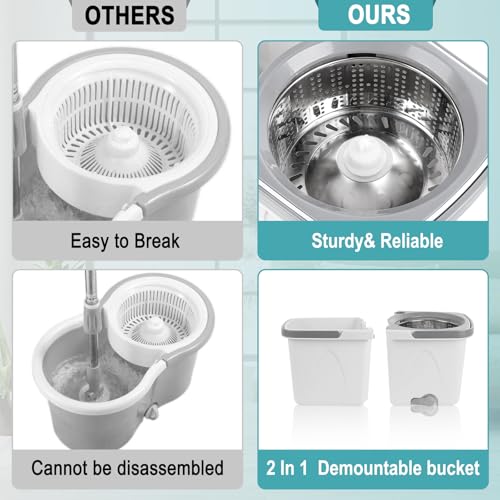 Spin Mop and Bucket with Wringer Set, 4 Reusable Microfiber Mop Pads M22338