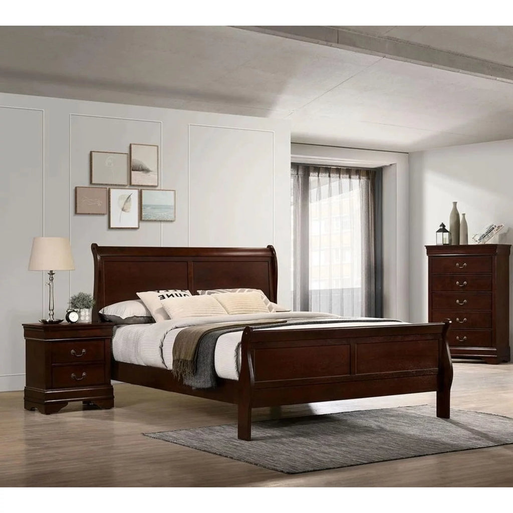 Cherry Sleigh Bed Queen Size Solid Wood Q379