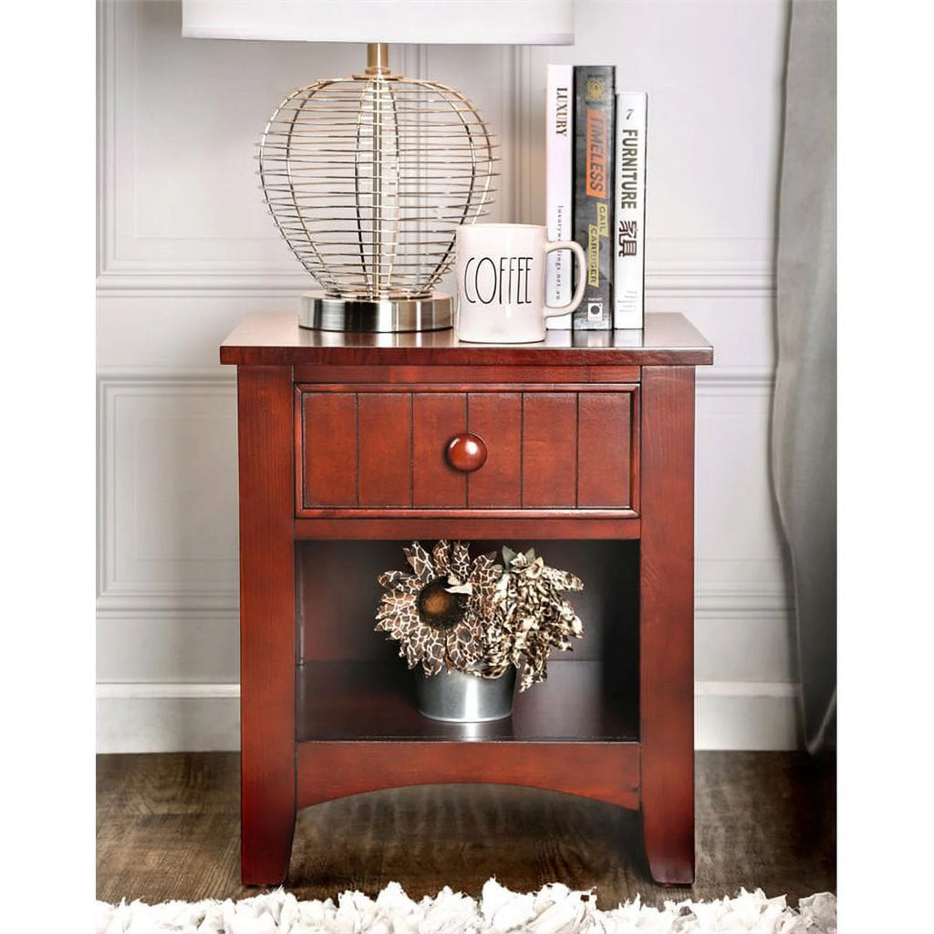 Solid Wood 1-Drawer Nightstand in Cherry I8623