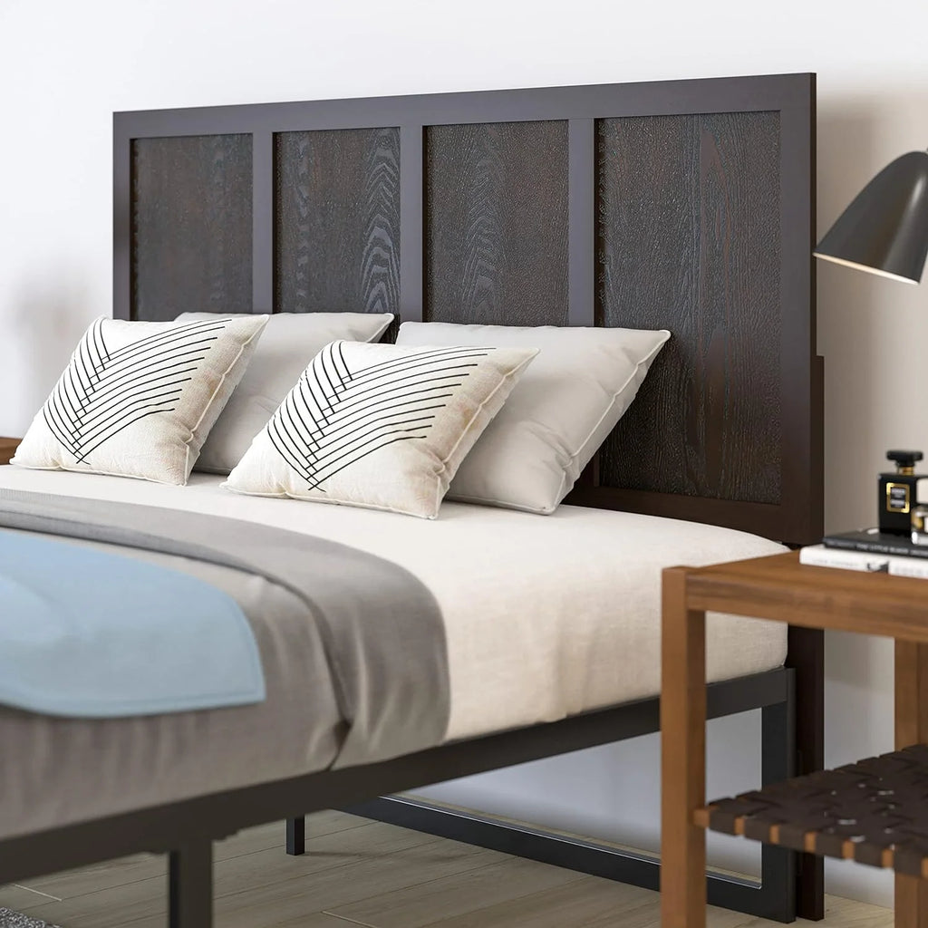 Queen Size Dark Brown Wooden Adjustable Headboard I555