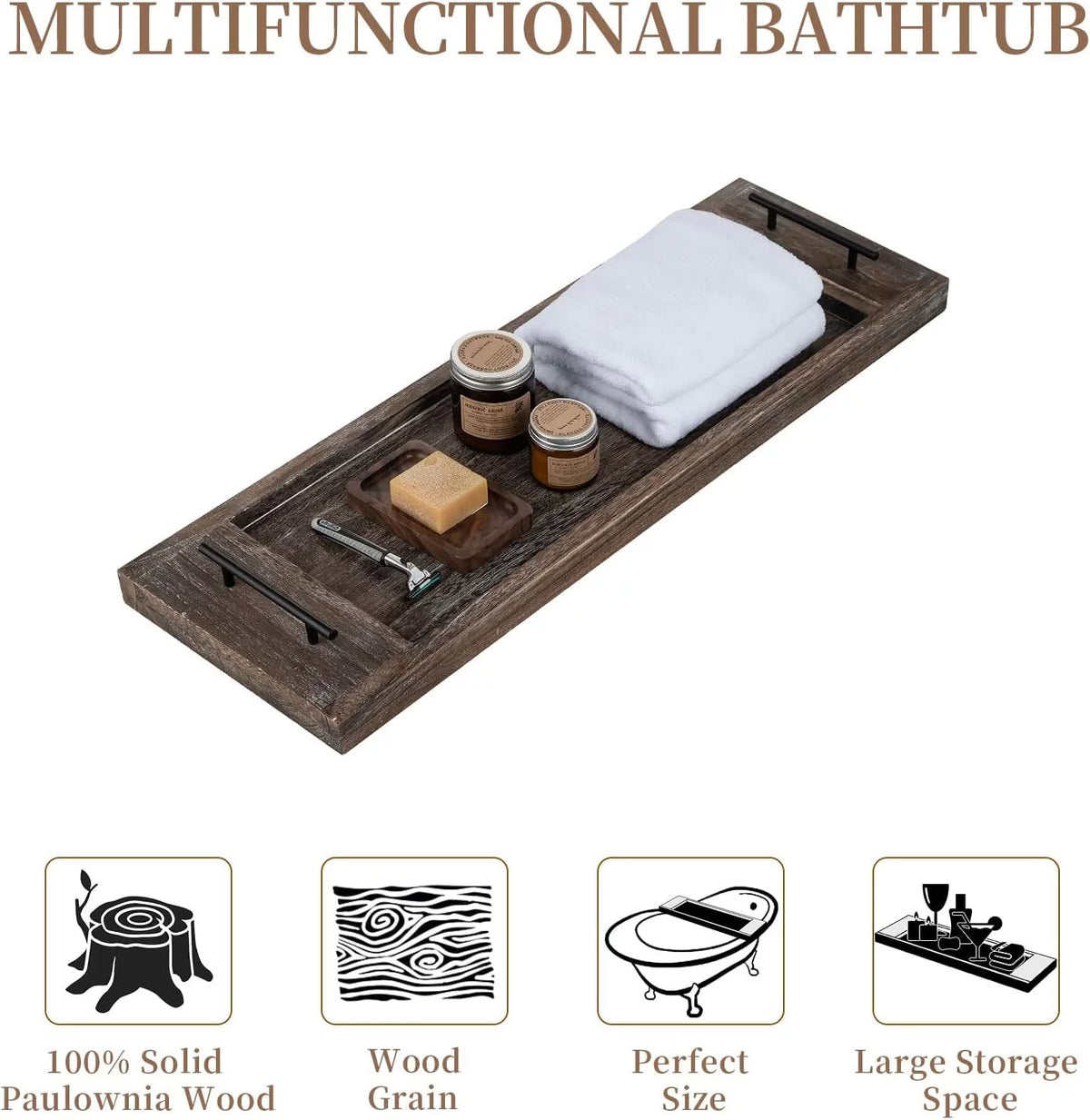 Wood Bath Tray with Handles A47514