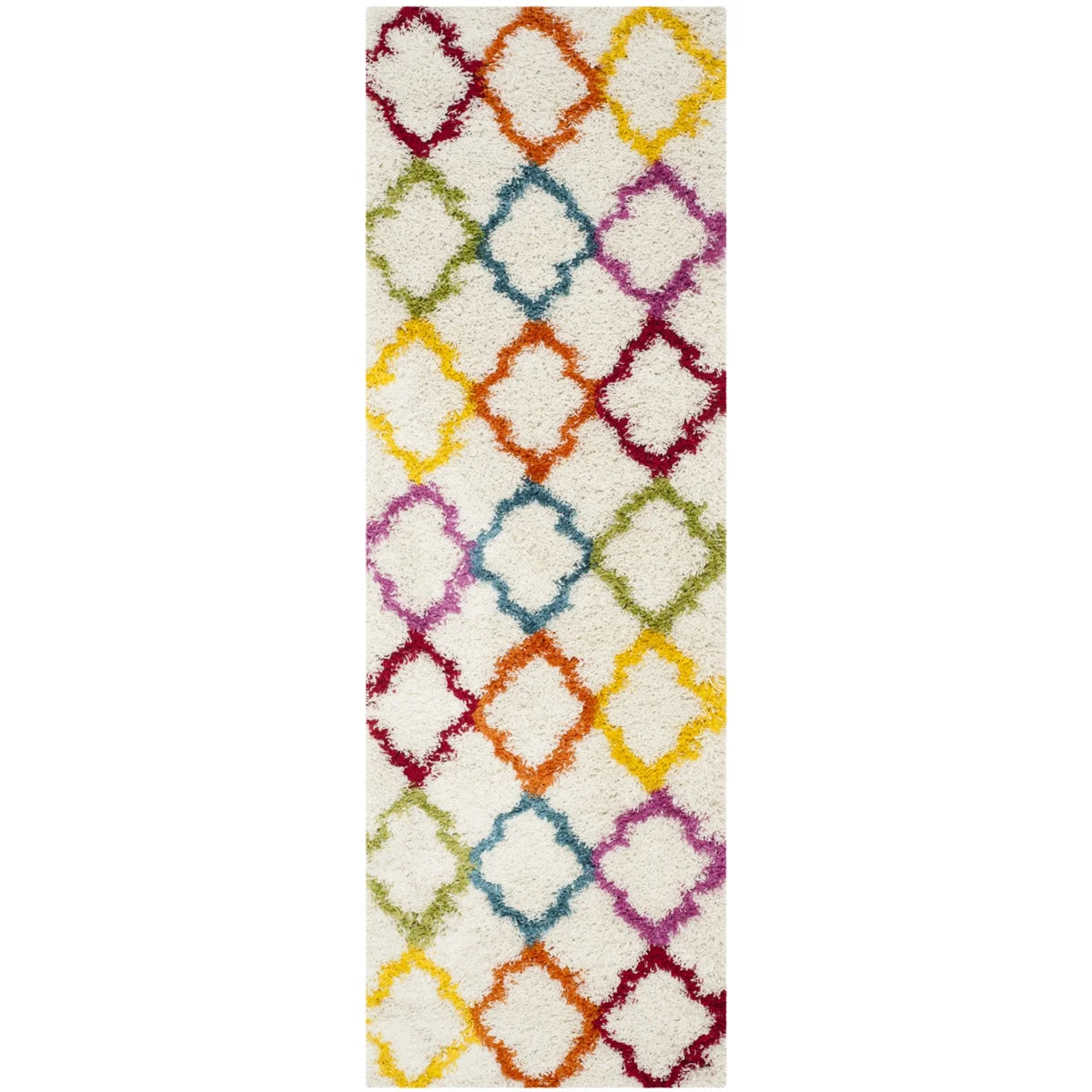 Ivory Multi Geometric Shag Area Rug E29367