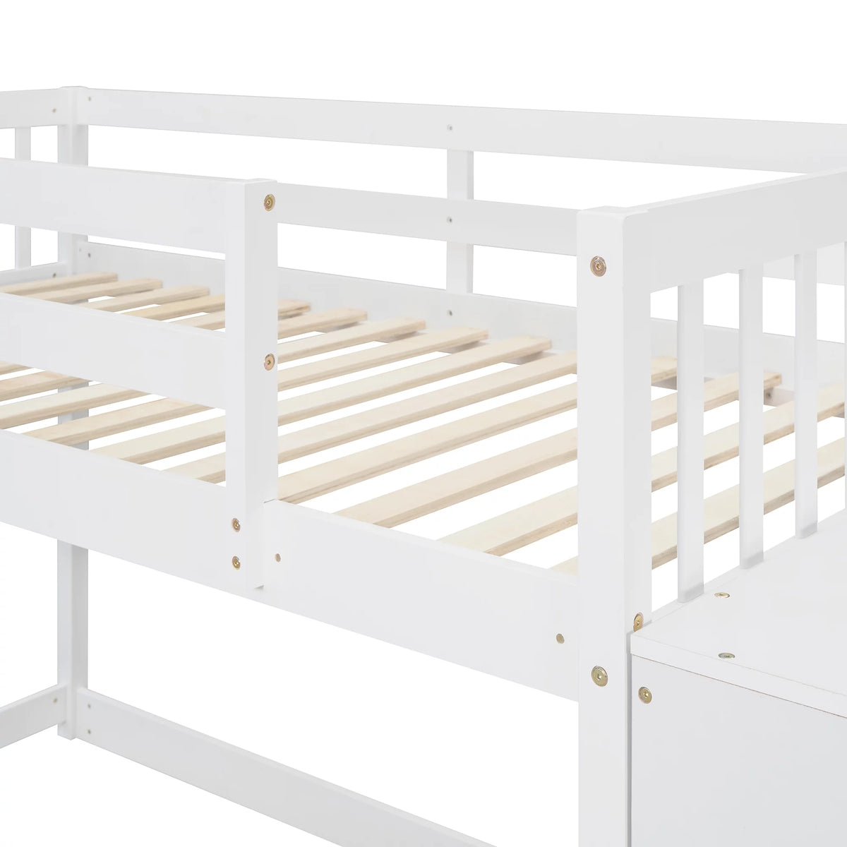 White Wood Twin Over Twin Bunk Bed with Storage U835