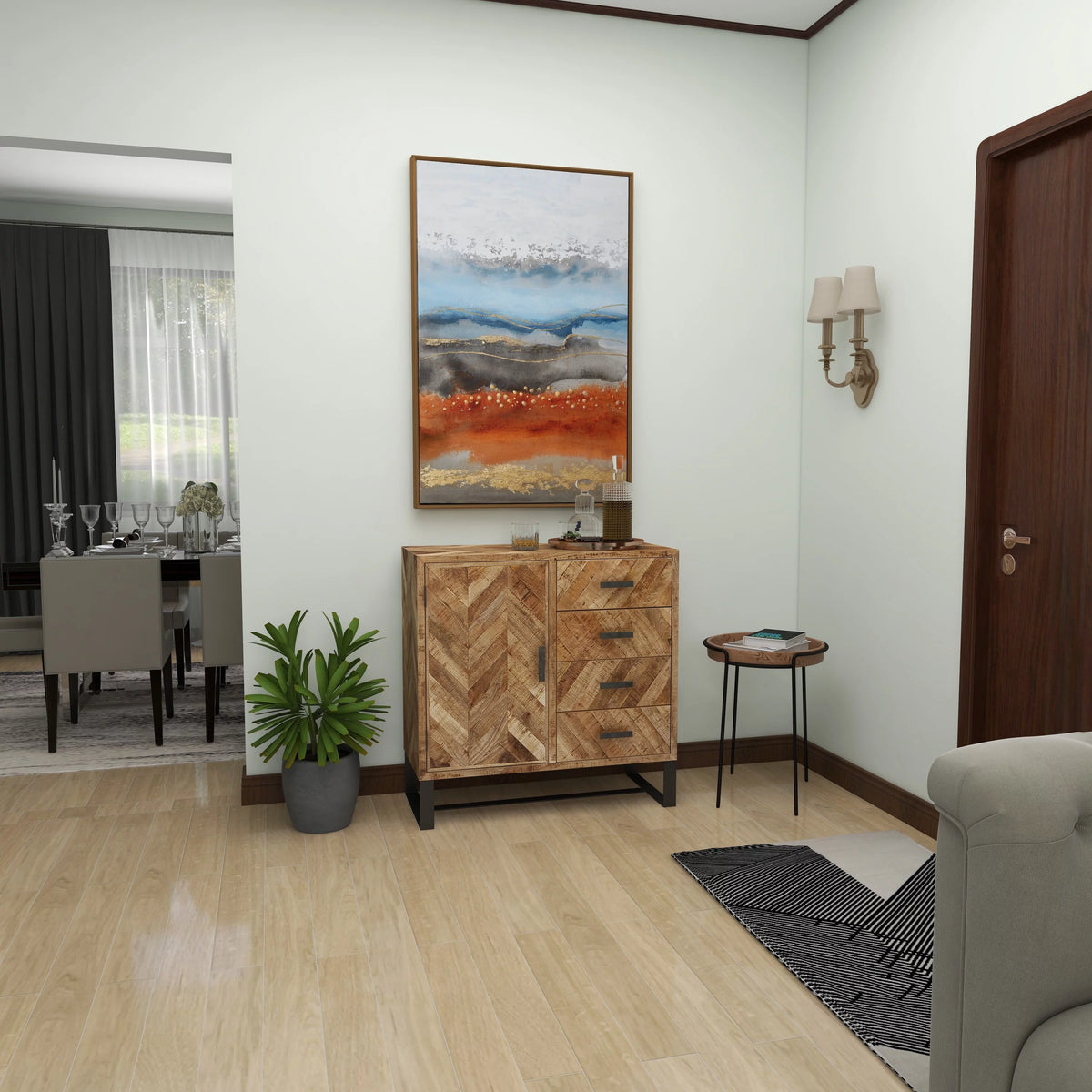 Brown Mango Wood 4 Drawers 1 Shelf 1 Door Geometric Cabinet G20576