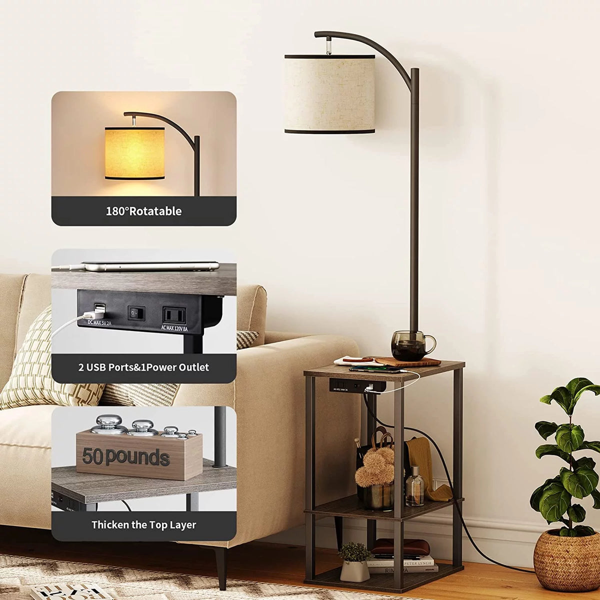 Floor Lamp with Table and Shelves M3415