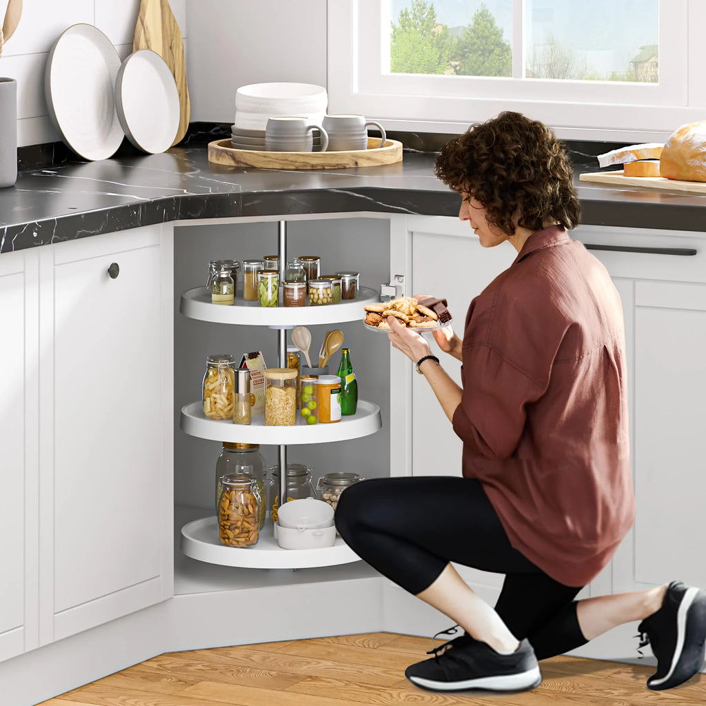 18-Inch 3-Shelf Lazy Susan Corner Kitchen Cabinet Organizer with Telescoping Mount, White D149014