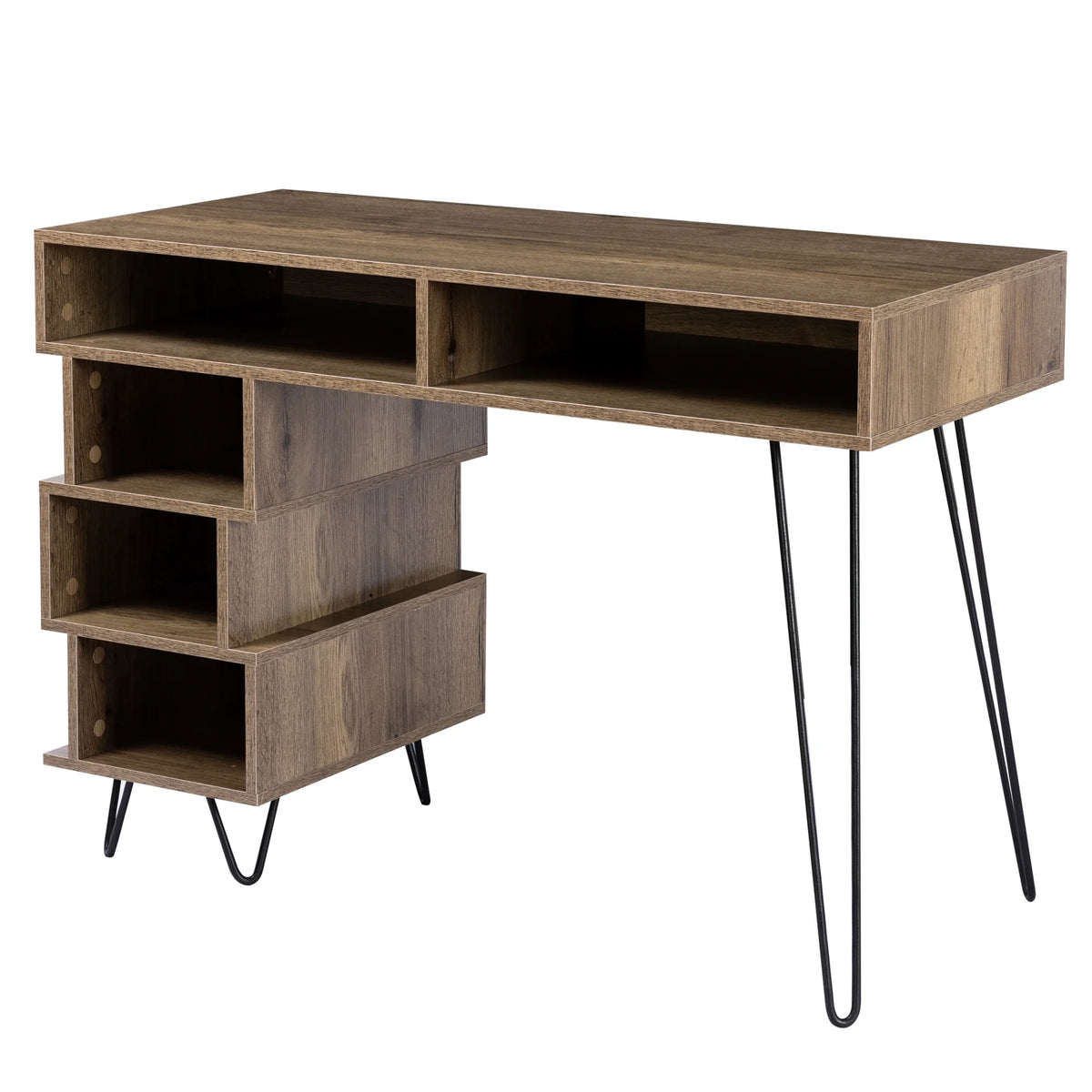 Brown Writing Study Desk with Lattice and V-Shaped Iron Leg W403725