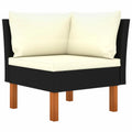 Cream White Black Poly Rattan Eucalyptus Wood Corner Sofa J815316