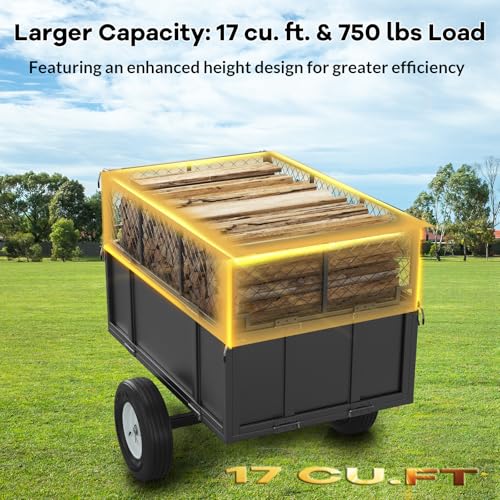 Heavy Duty 750lb ATV Dump Trailer, 17 Cu.Ft Yard Cart with Removable Sides X1547