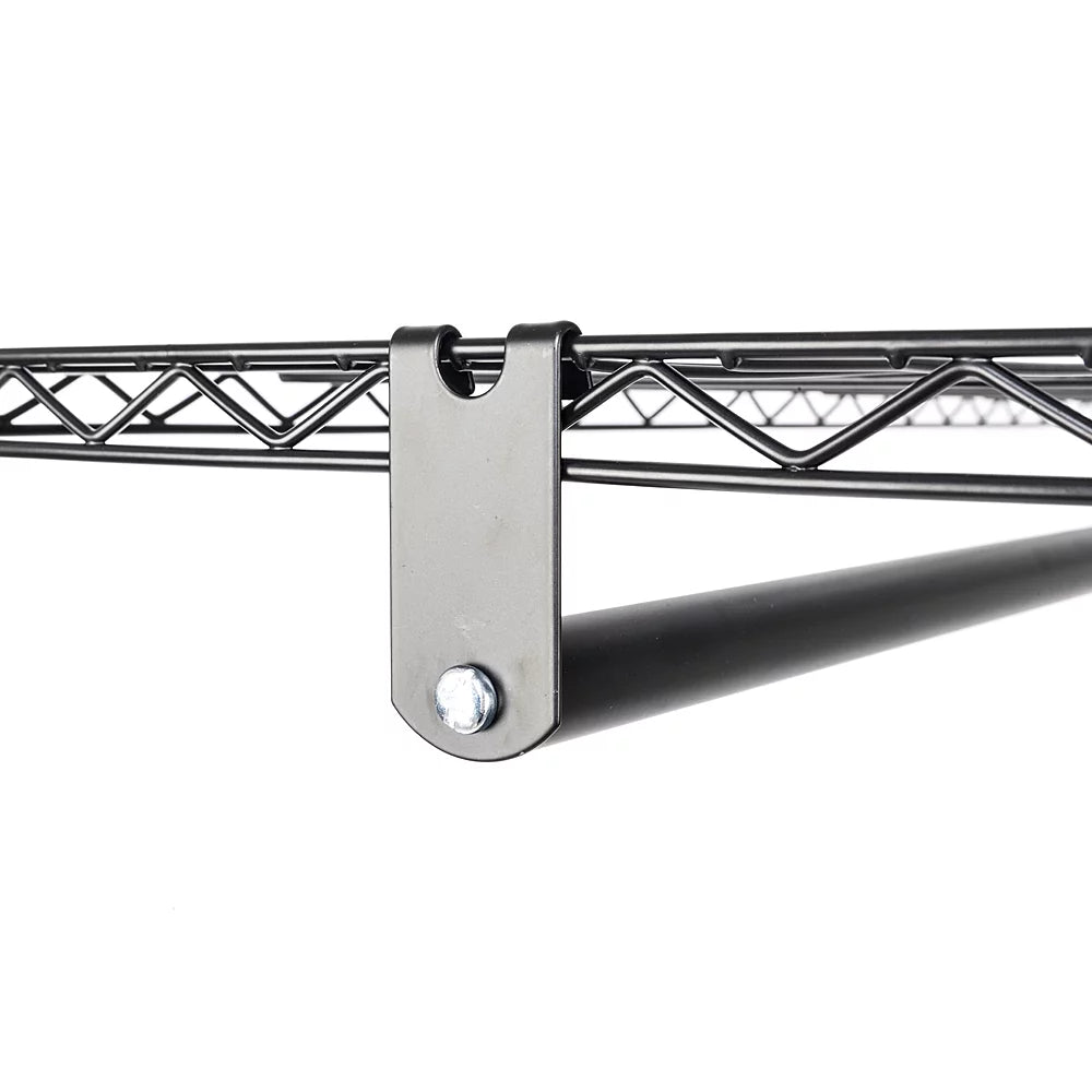 Portable Double Rod Garment Rack with Adjustable Shelves & Wheels Black I787