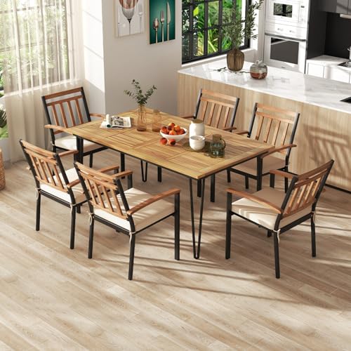 79-Inch Acacia Wood Oval Dining Table with Umbrella Hole W297450