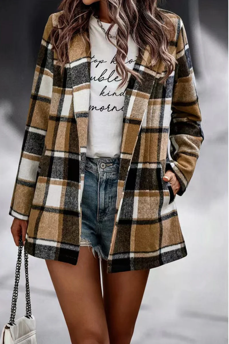 Plaid Patchwork Turndown Collar Outerwear S3648