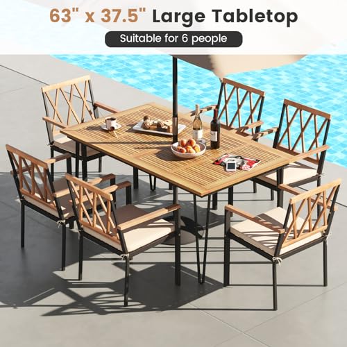 79-Inch Acacia Wood Oval Dining Table with Umbrella Hole W297450