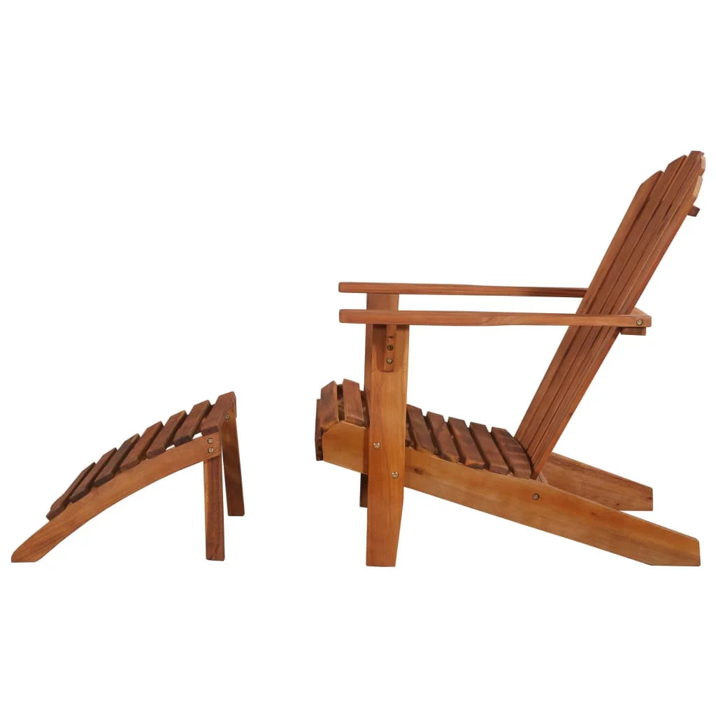 Brown Acacia Wood Adirondack Chair with Footrest J17376
