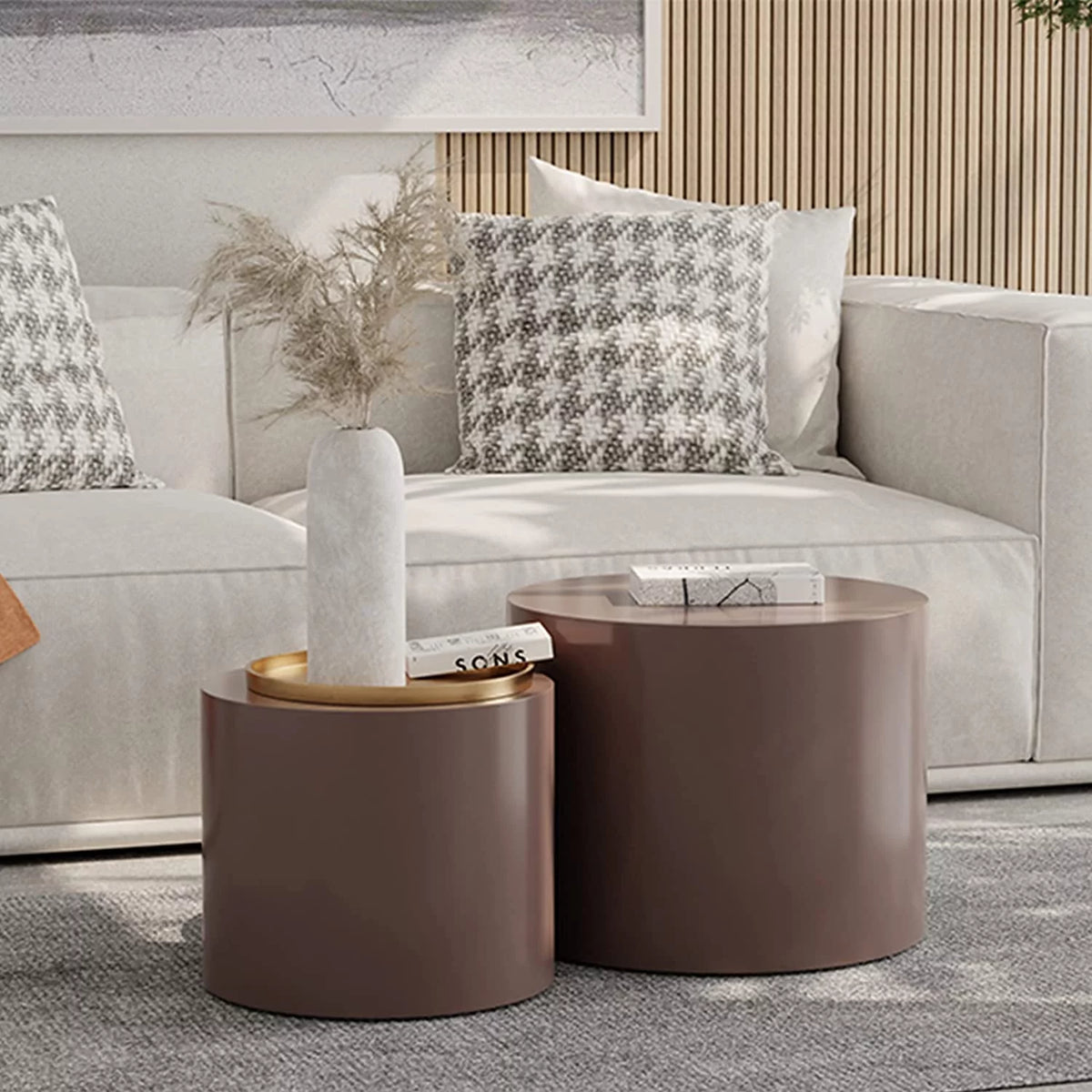 Nesting Coffee Table Set of 2 Modern Circle Wood Side Table L3559