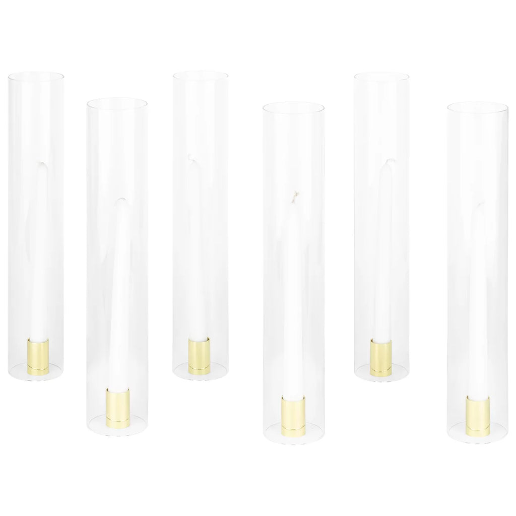 14" Tall Set of 6 Hurricane Glass Taper Candle Holders Q58003