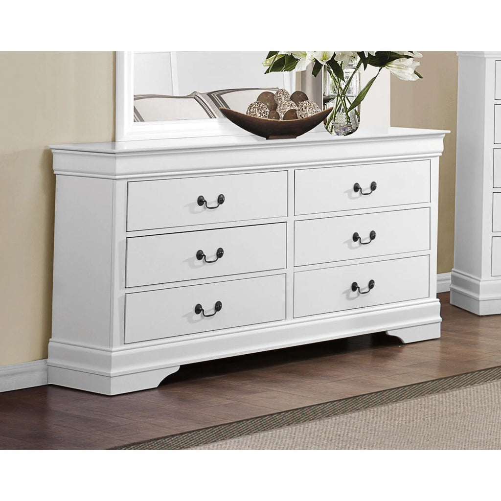 White Six Drawer Solid Wood Dresser L492