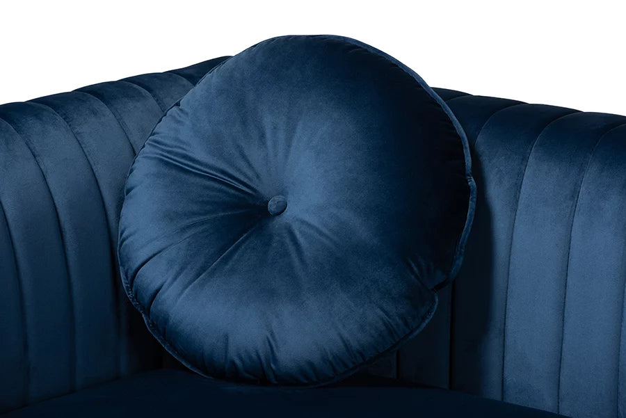 Navy Blue Velvet Sectional Sofa T6657