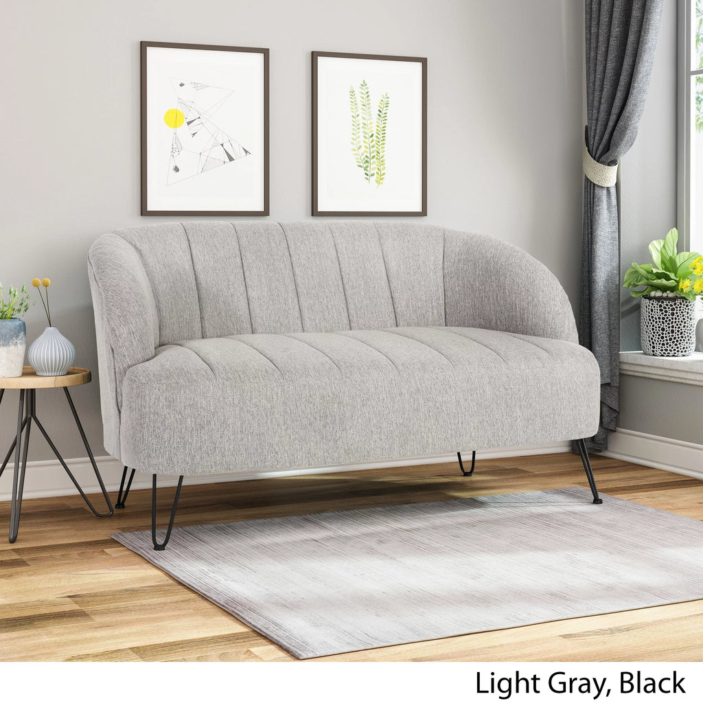 Light Gray Fabric Loveseat with Hairpin Legs H415