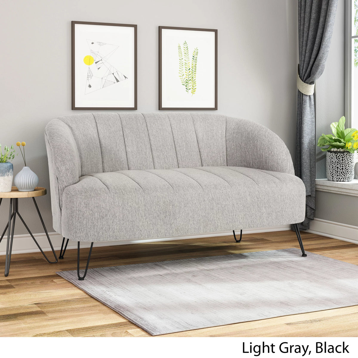 Light Gray Fabric Loveseat with Hairpin Legs H415