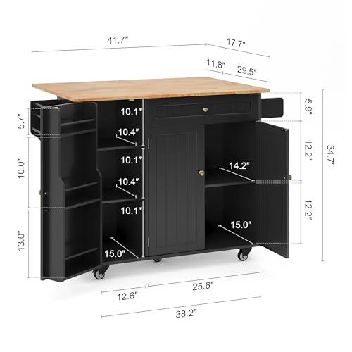 White Kitchen Island with Drop Leaf and Storage N2562
