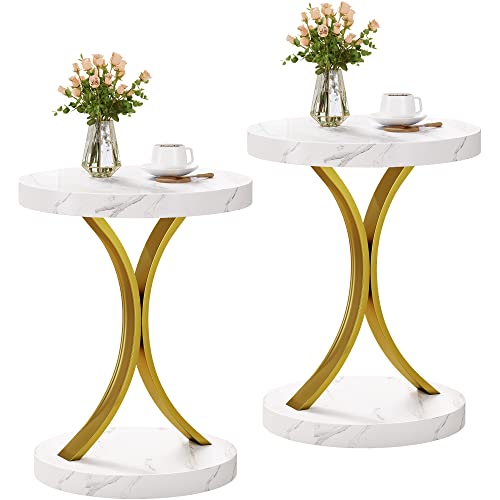 Round Faux Marble Side Table Set of 2 D4838