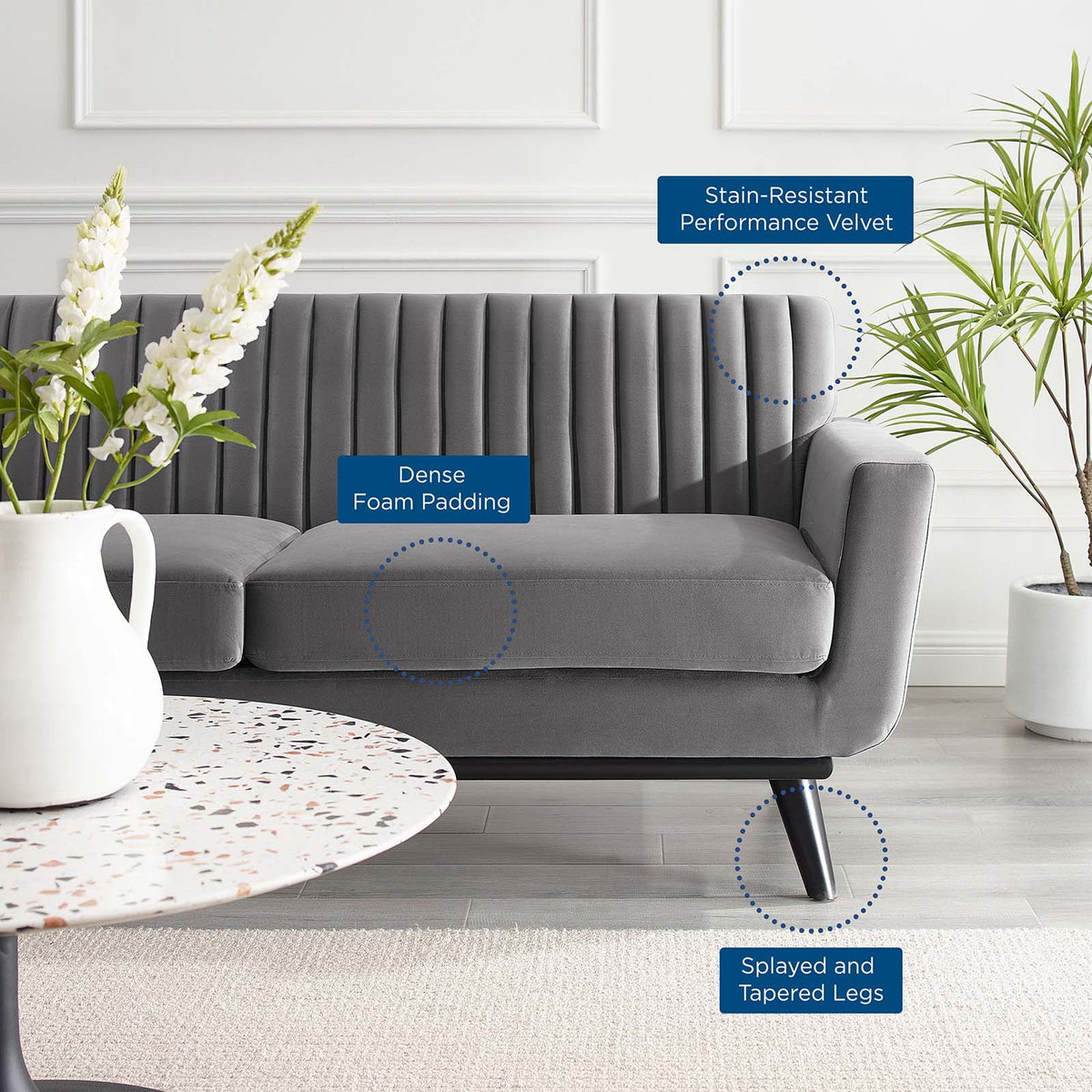 Gray Channel Tufted Performance Velvet Loveseat I829809