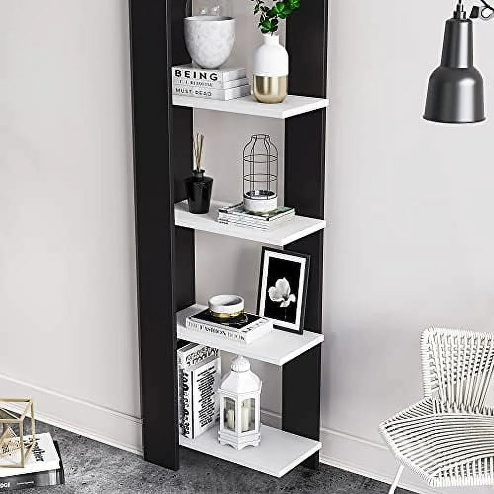 White 5-Corner Unit Display Shelves and Wooden Bookcase T65258