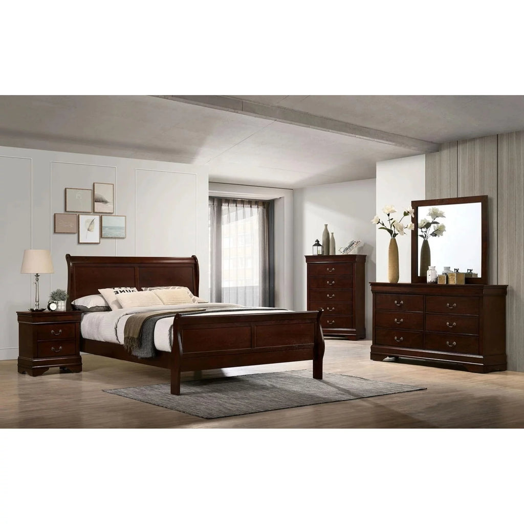 Cherry Sleigh Bed Queen Size Solid Wood Q379