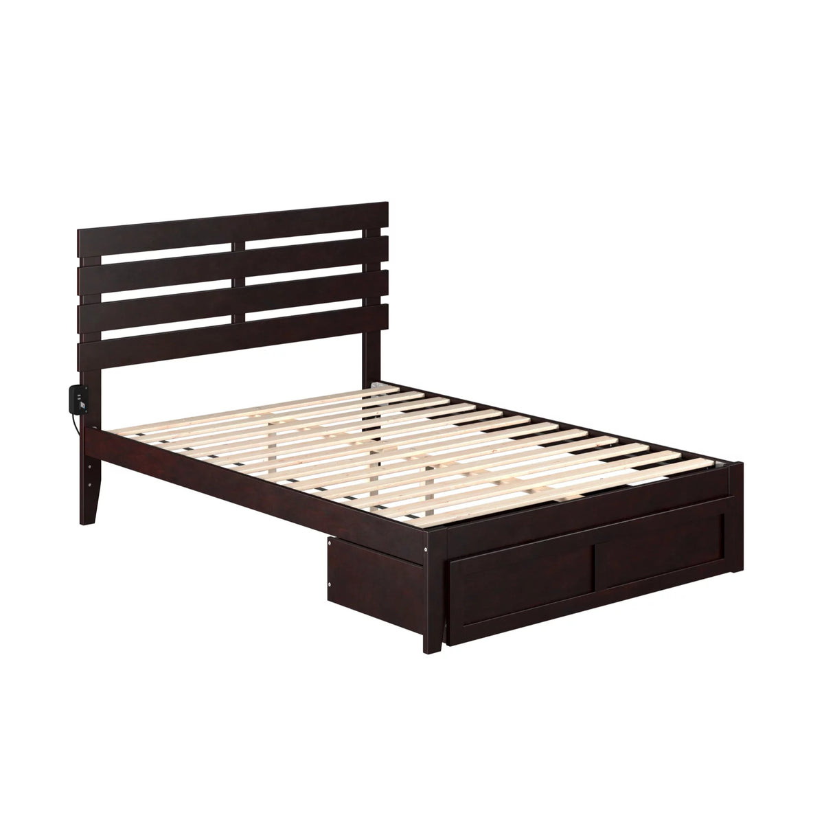 Espresso Wood Full Bed with Foot Drawer O762