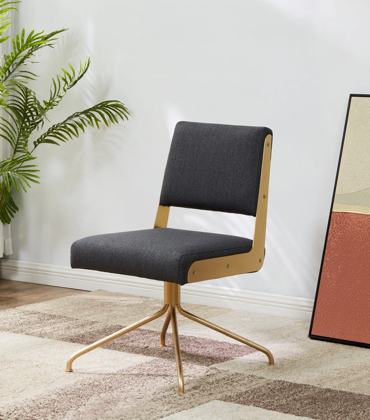 Slate Grey Gold Leather Swivel Office Chair F87093