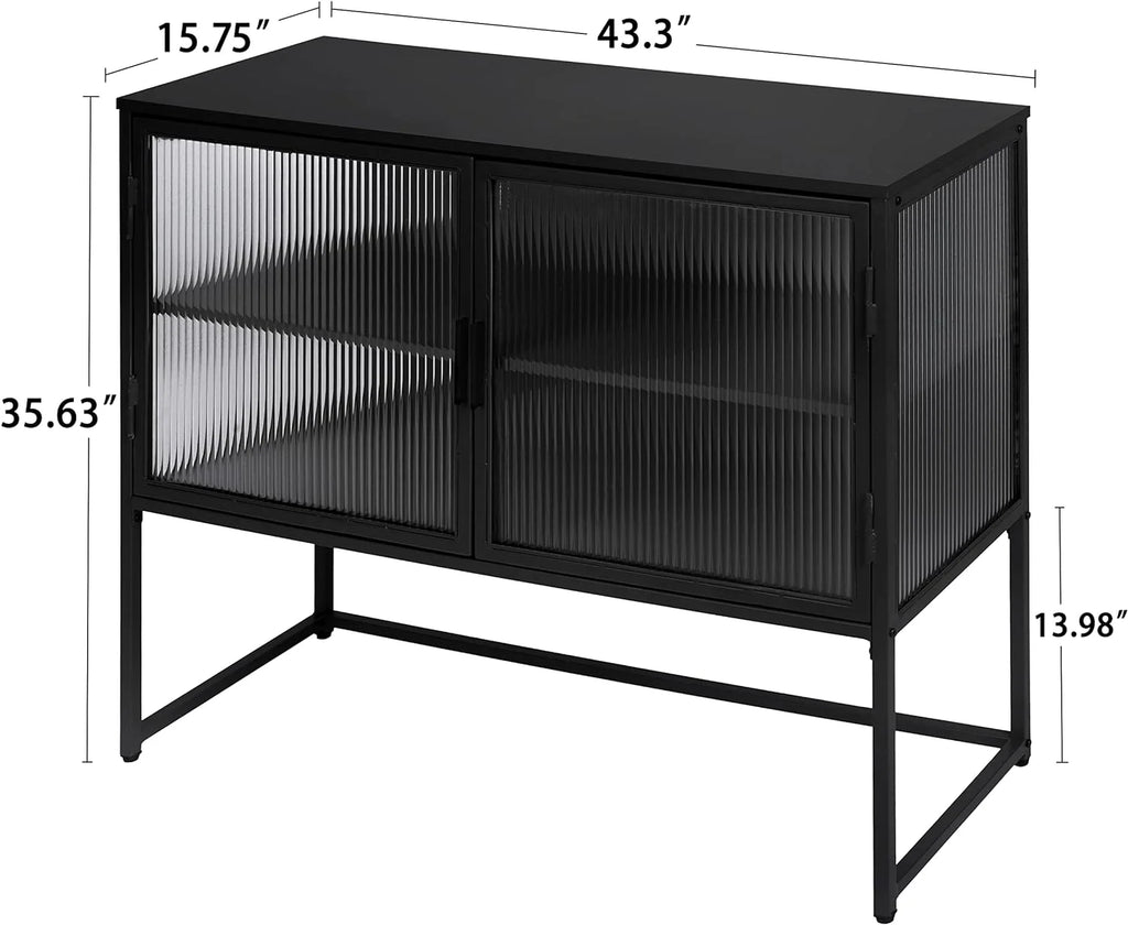 Black Fluted Glass Sideboard Storage Cabinet W198