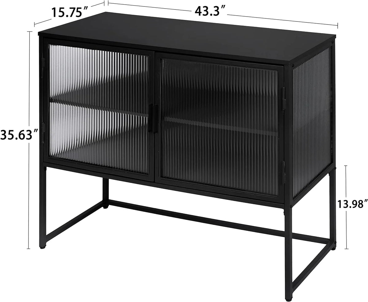 Black Fluted Glass Sideboard Storage Cabinet W198