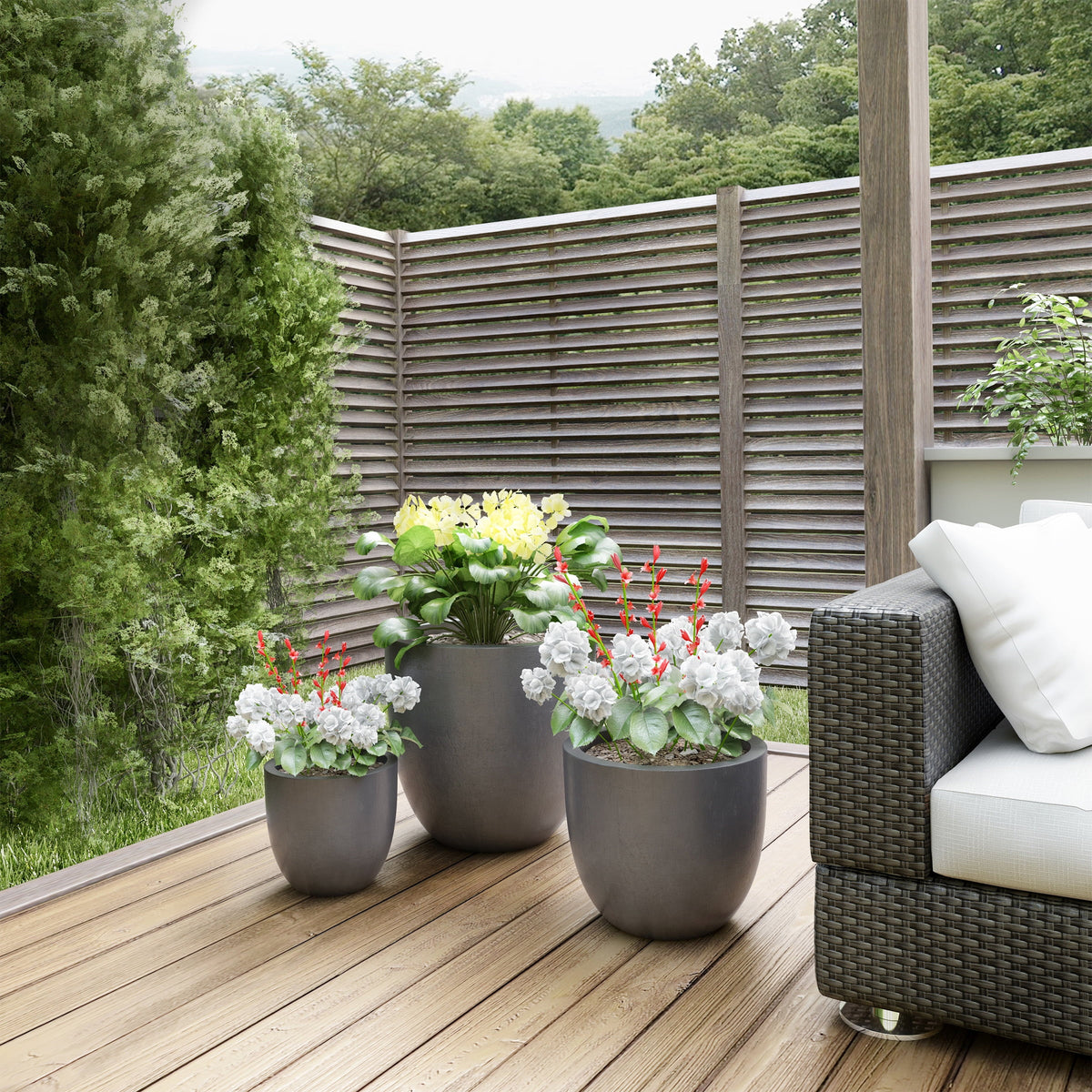 Set of 3 Tapered Gray Fiber Clay Planters L130