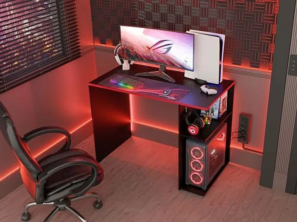 Compact Gaming Computer Desk with 2 Shelves and Monitor Stand M1487