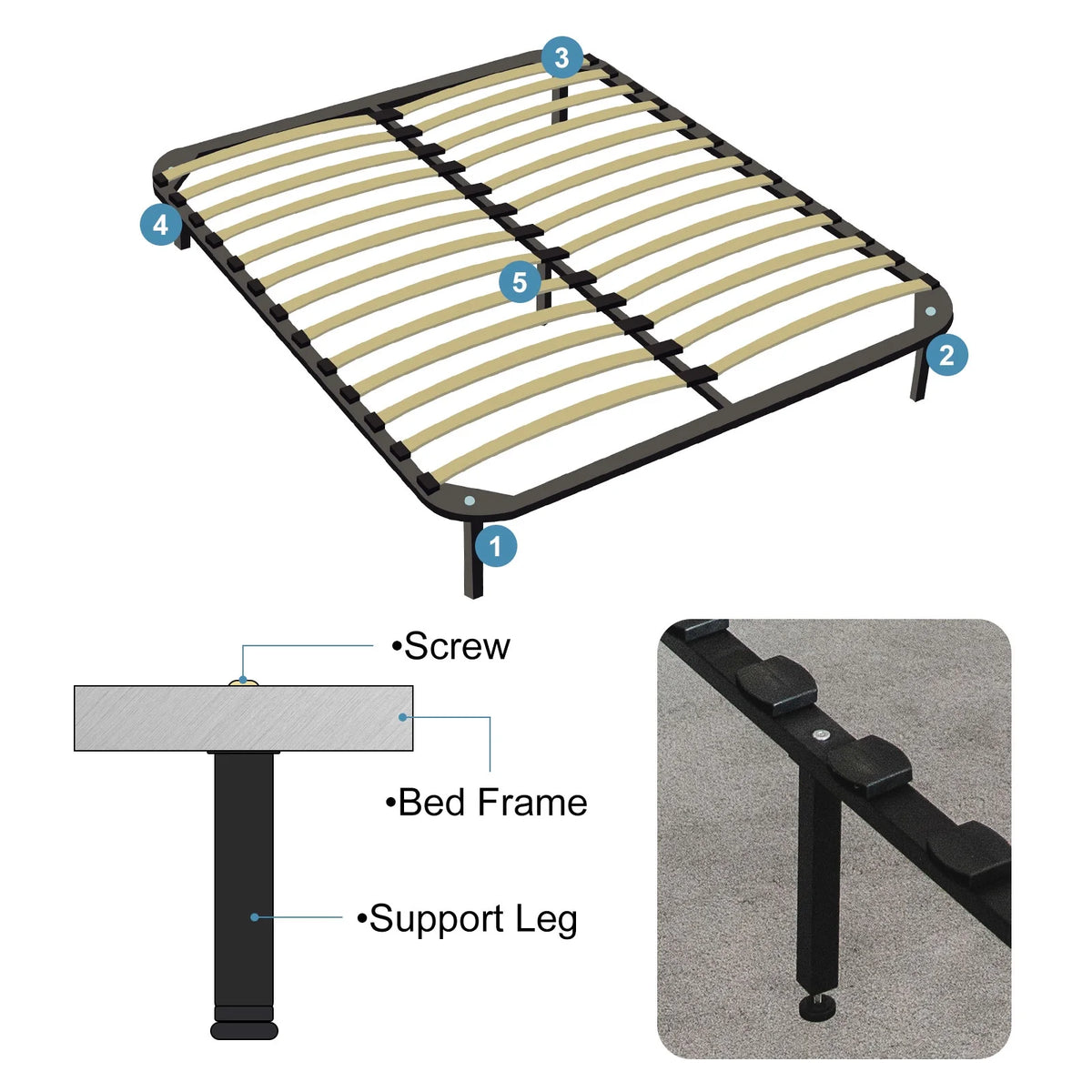 Adjustable Height Bed Frame Support Legs 4 Pack Black H52302