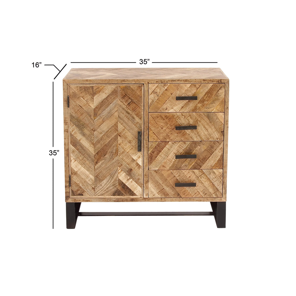 Brown Mango Wood 4 Drawers 1 Shelf 1 Door Geometric Cabinet G20576