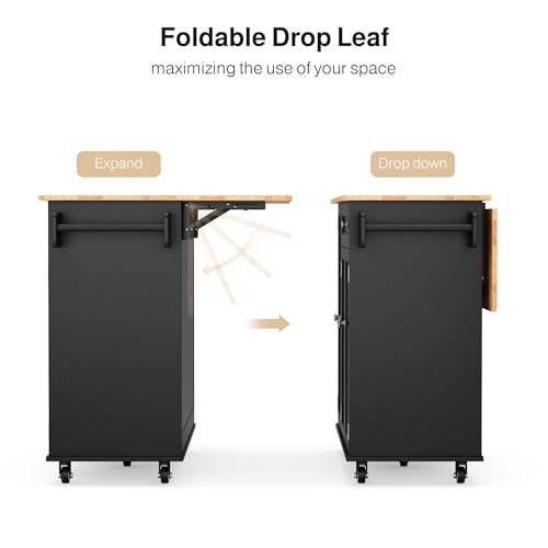 White Kitchen Island with Drop Leaf and Storage N2562