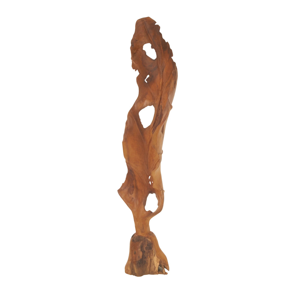 Brown Teak Wood Handmade Live Edge Leaf Sculpture P895