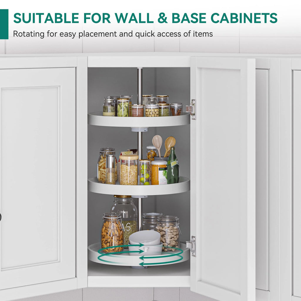 18-Inch 3-Shelf Lazy Susan Corner Kitchen Cabinet Organizer with Telescoping Mount, White D149014