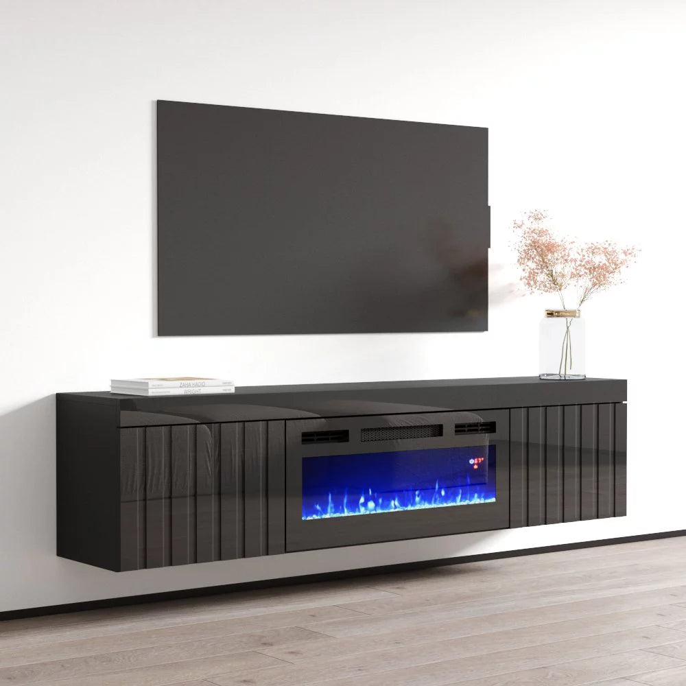 Floating Fireplace TV Stand for TVs up to 80" High Gloss V98270