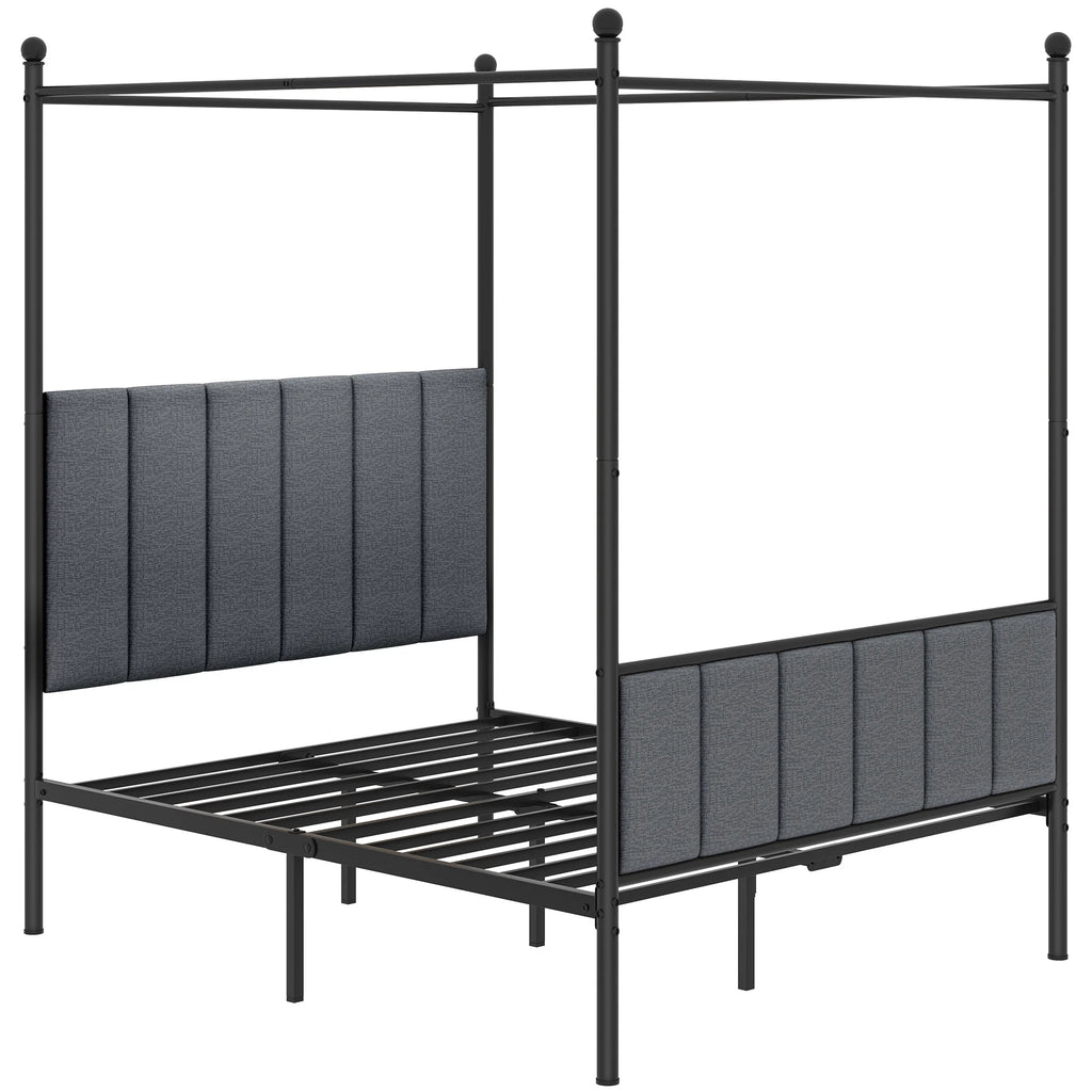 Queen Size Gray Metal Canopy Bed Frame with Headboard Z842685