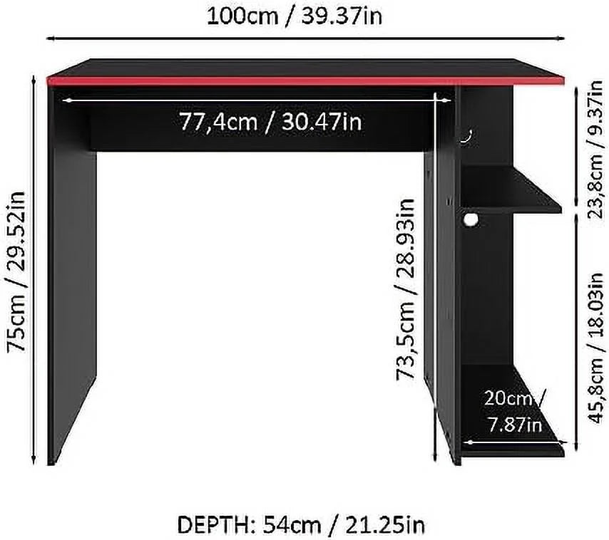 Compact Gaming Computer Desk with 2 Shelves and Monitor Stand M1487