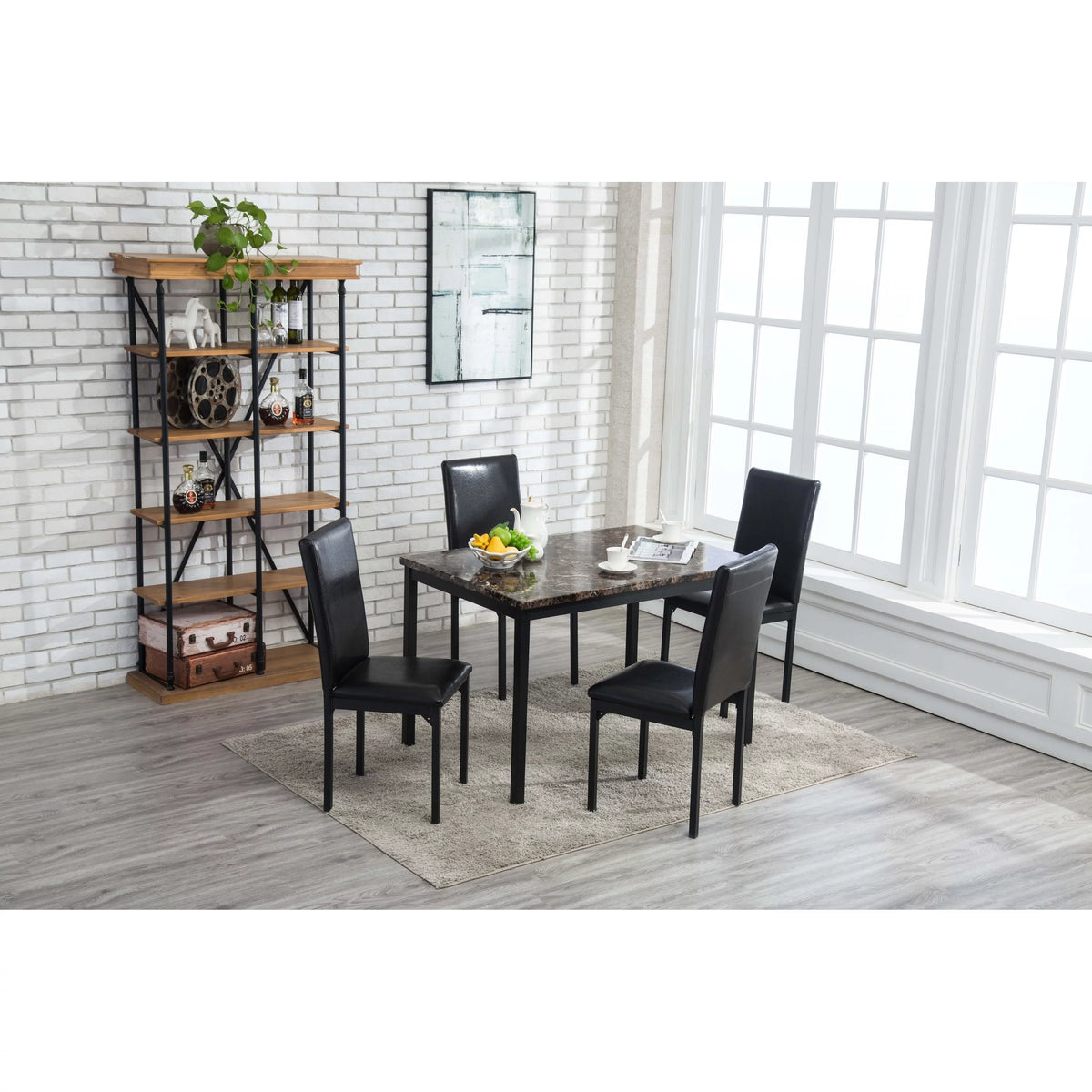 5pc Black Faux Leather Dining Room Set Z76881