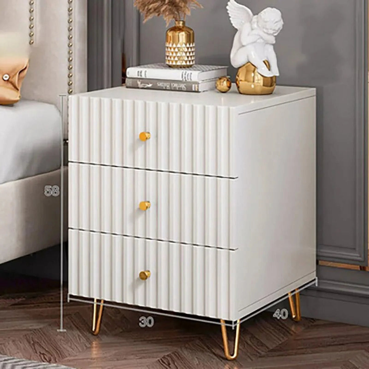 White Modern Nightstand with Drawers X880